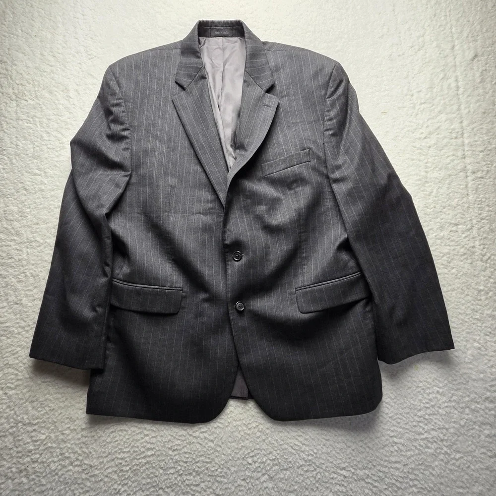Lauren Ralph Lauren Suit Jacket Mens 46R Gray Pinstripe 100% Wool 2 Button